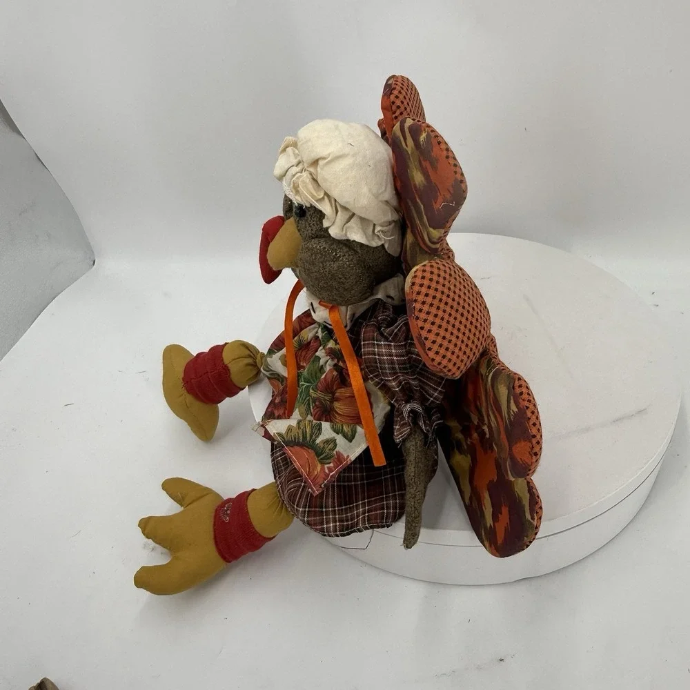 Vintage Fabric Thanksgiving Turkey Shelf Sitter Pilgrim Folk Art Fall Decor